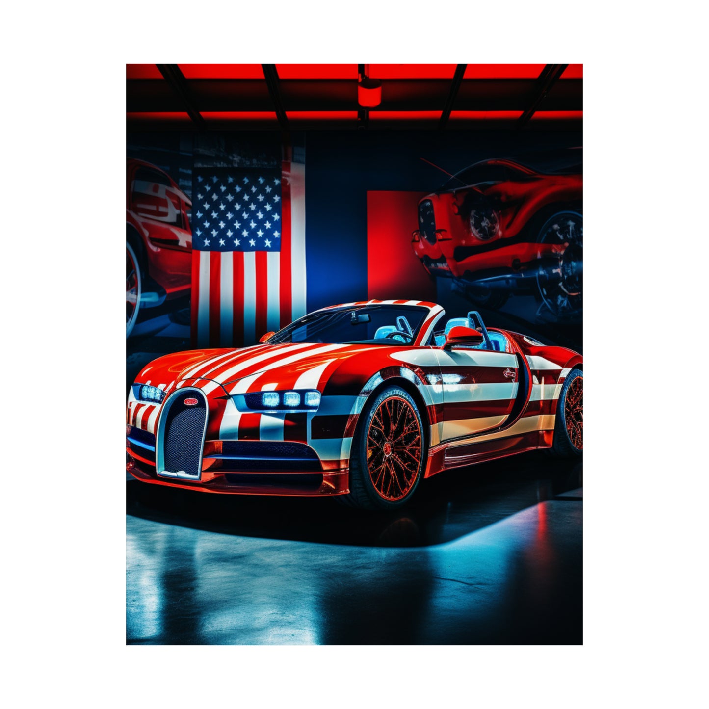 Premium Matte Vertical Posters Macro Bugatti American Flag 2