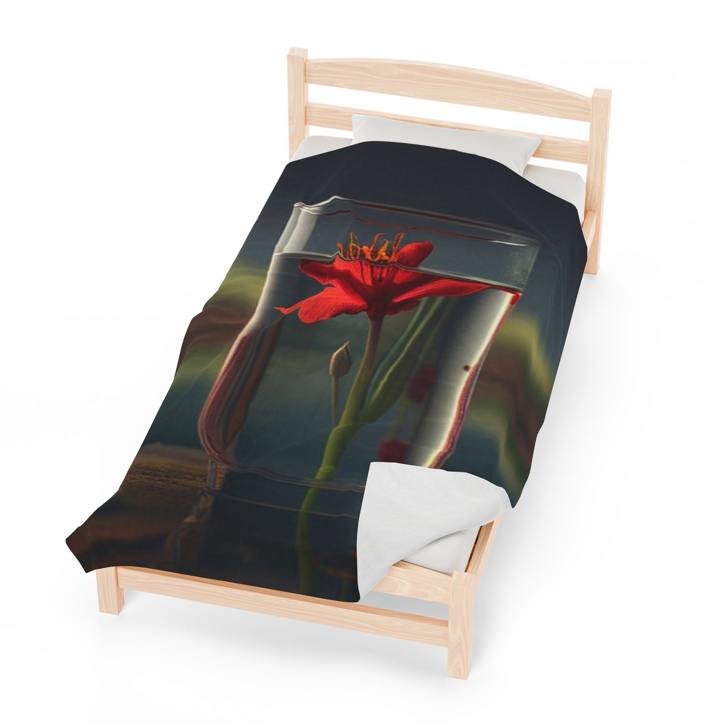 Velveteen Plush Blanket Red Lily in a Glass vase 1