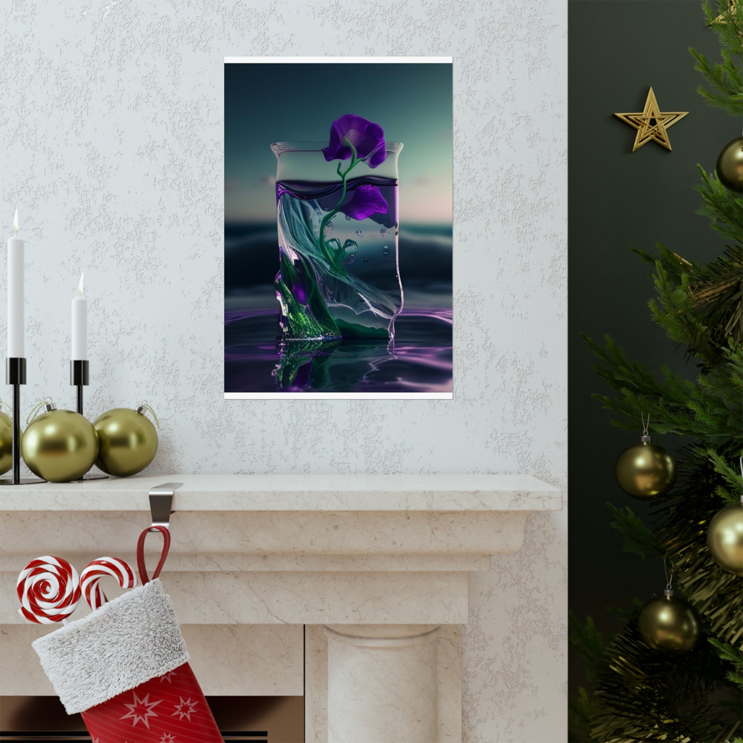 Premium Matte Vertical Posters Purple Sweet pea in a vase 3