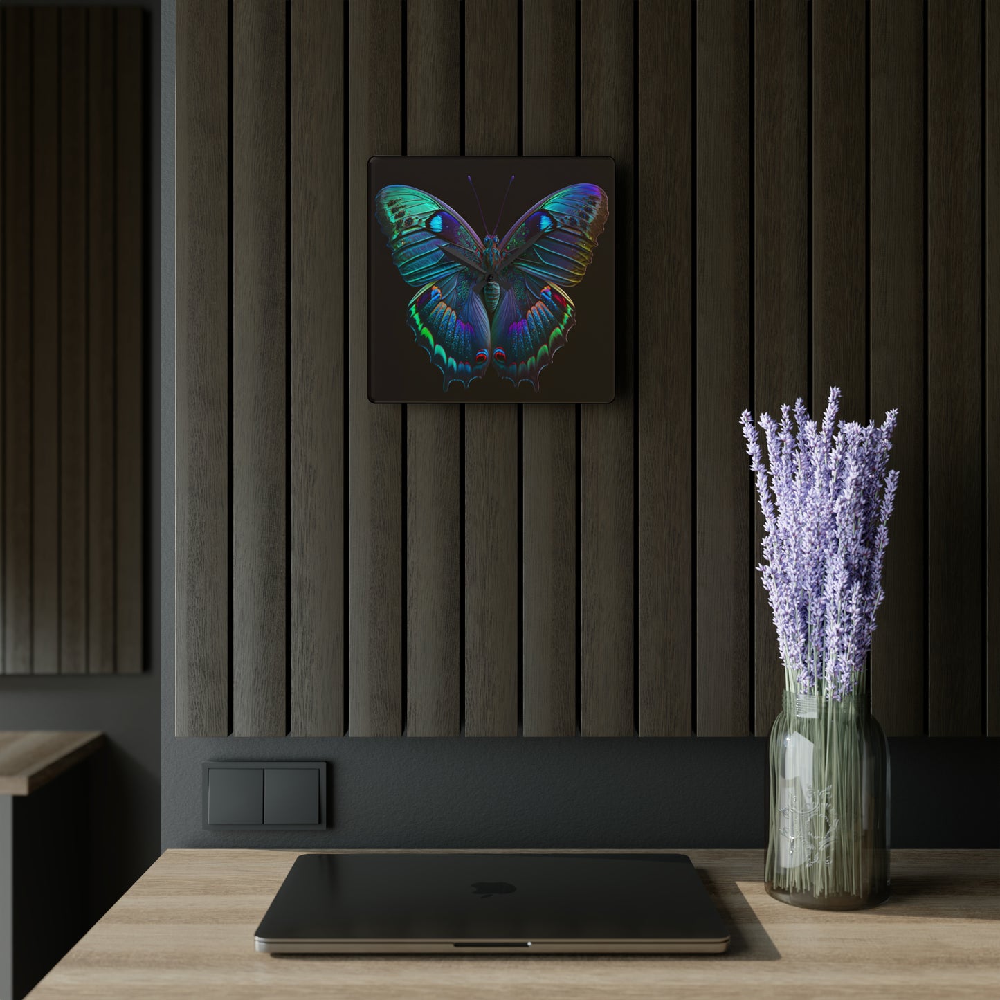 Acrylic Wall Clock Hue Neon Butterfly 4