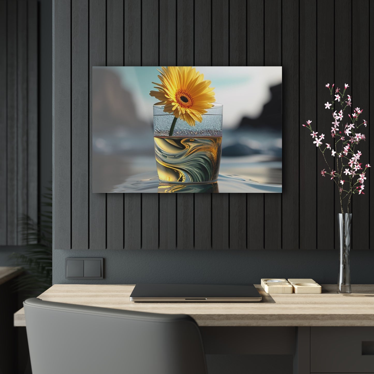 Acrylic Prints yello Gerbera glass 2