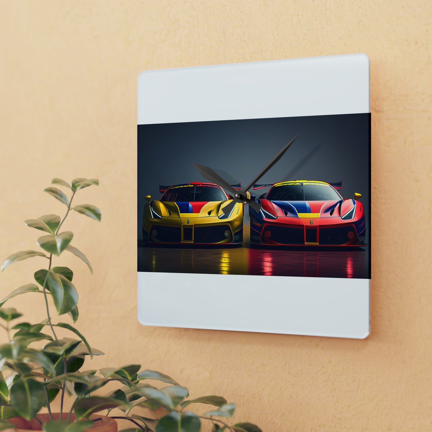 Acrylic Wall Clock Ferrari Red Blue 1