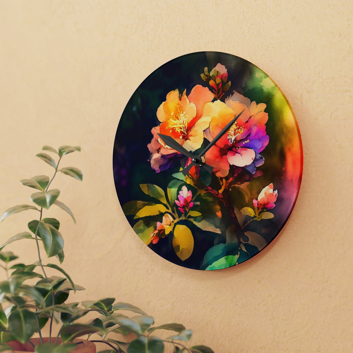 Acrylic Wall Clock Bright Spring Flowers 2