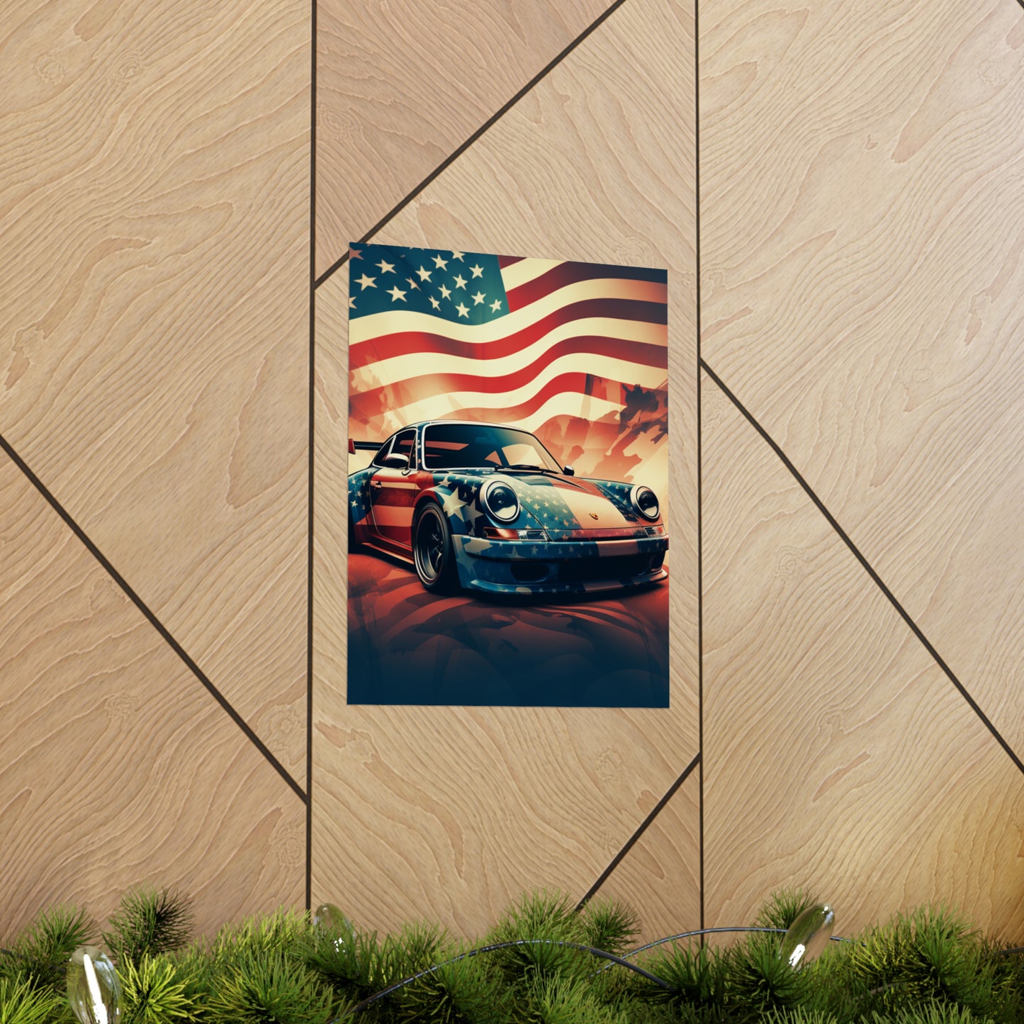 Premium Matte Vertical Posters Abstract American Flag Background Porsche 4