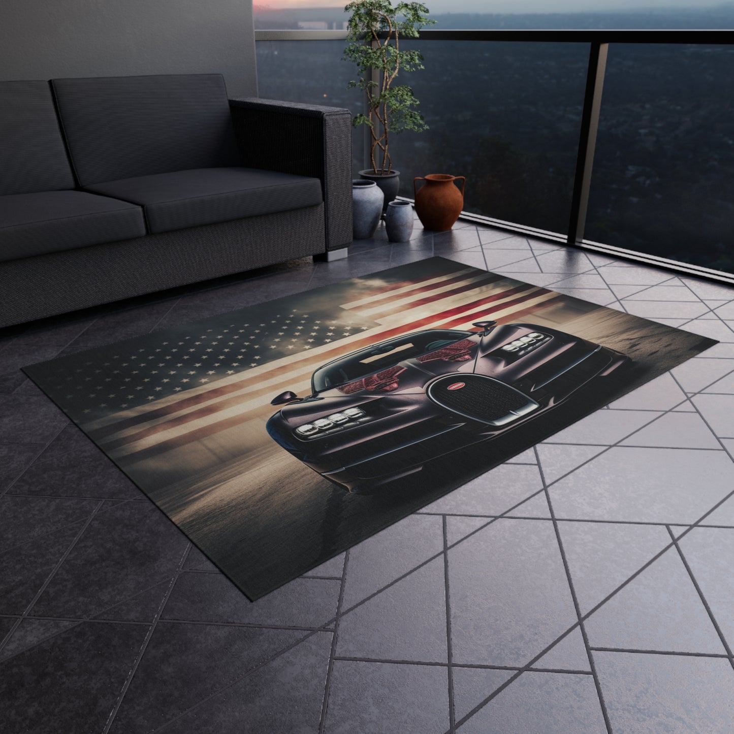 Outdoor Rug  American Flag Background Bugatti 2