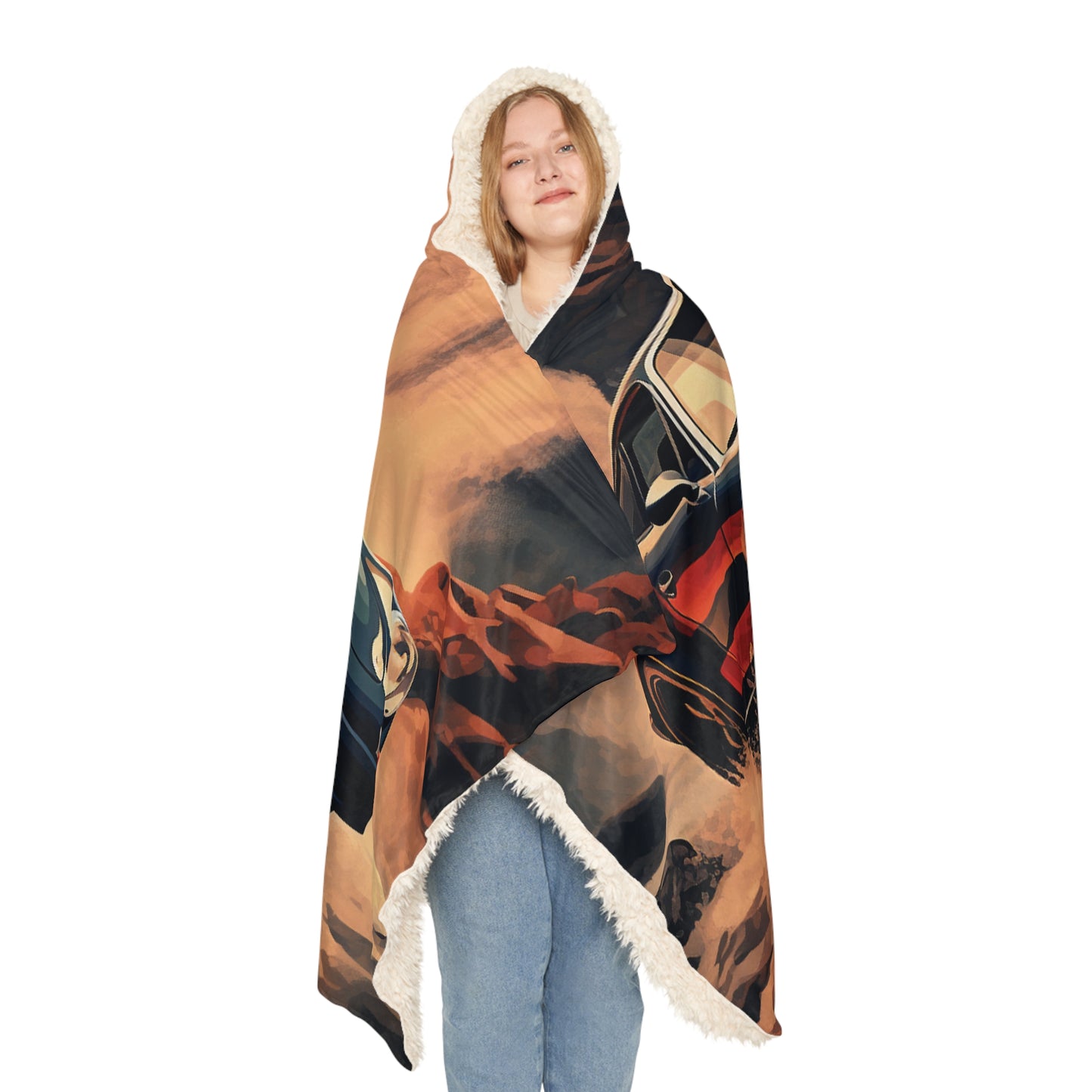 Snuggle Hooded Blanket American Flag Porsche Abstract 3