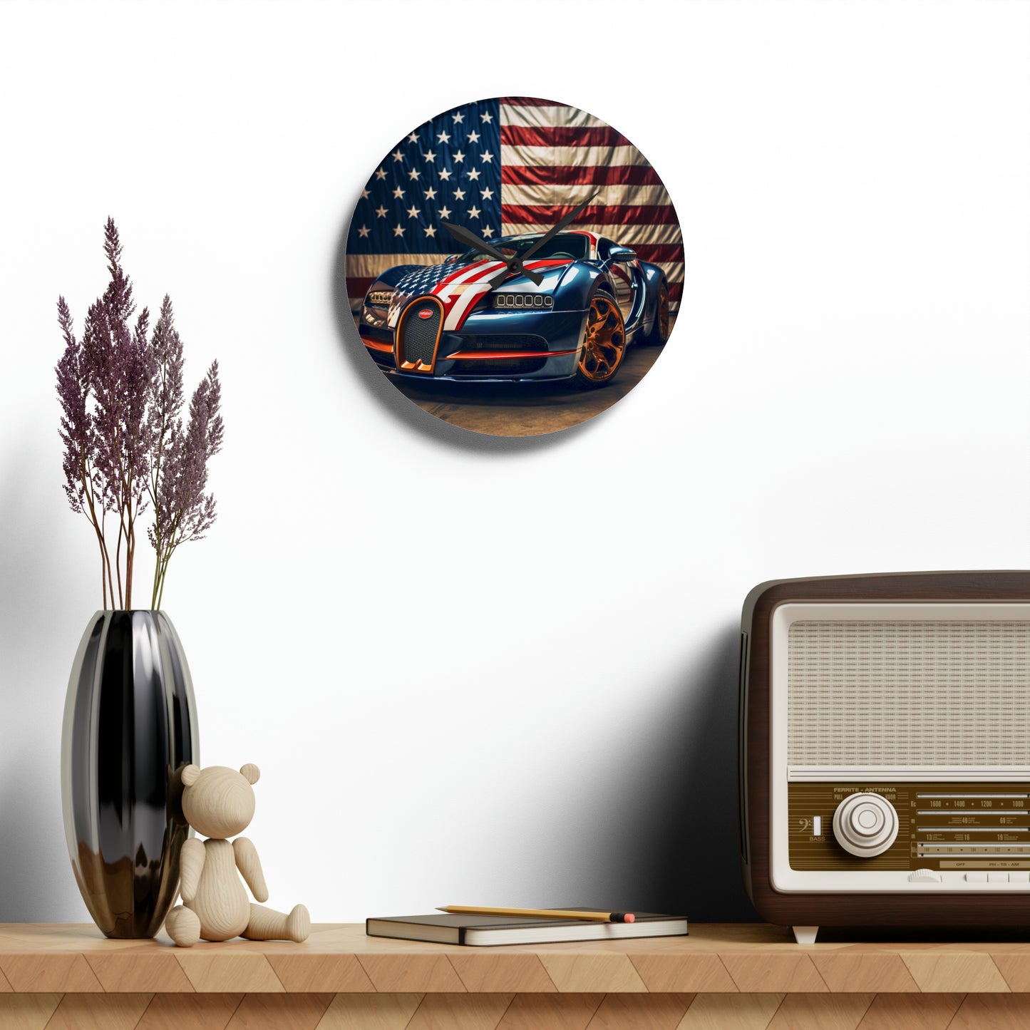 Acrylic Wall Clock Bugatti Flag American 4