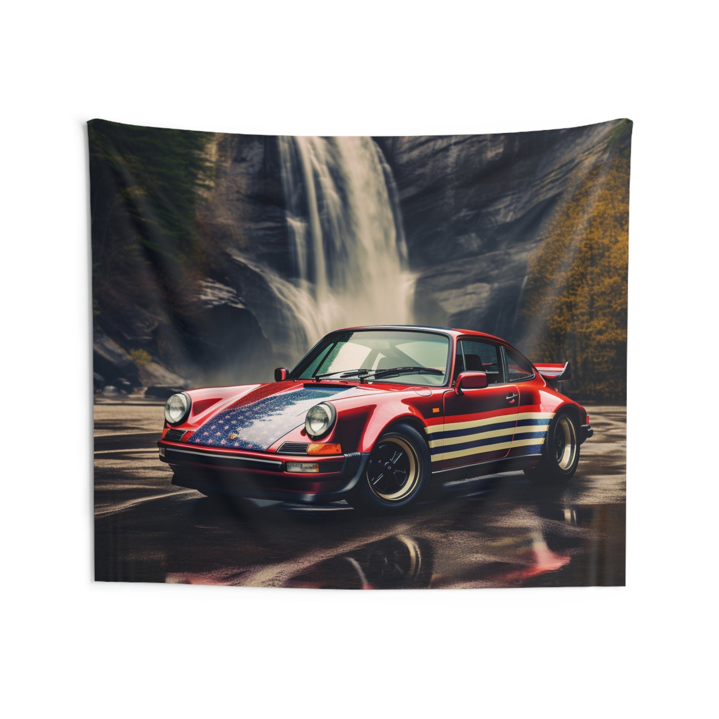 Indoor Wall Tapestries American Flag Porsche Abstract 1