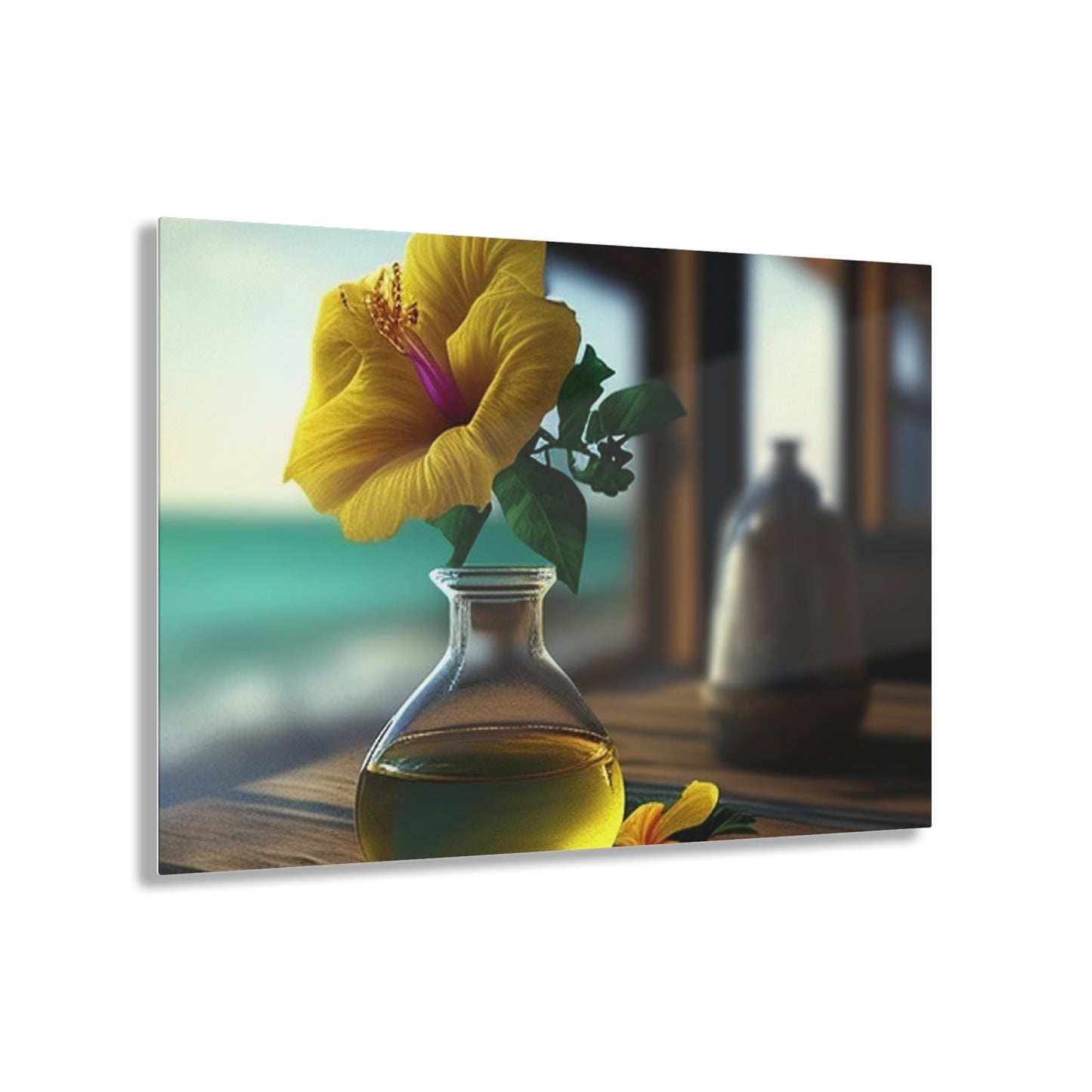 Acrylic Prints Yellow Hibiscus Wood 1