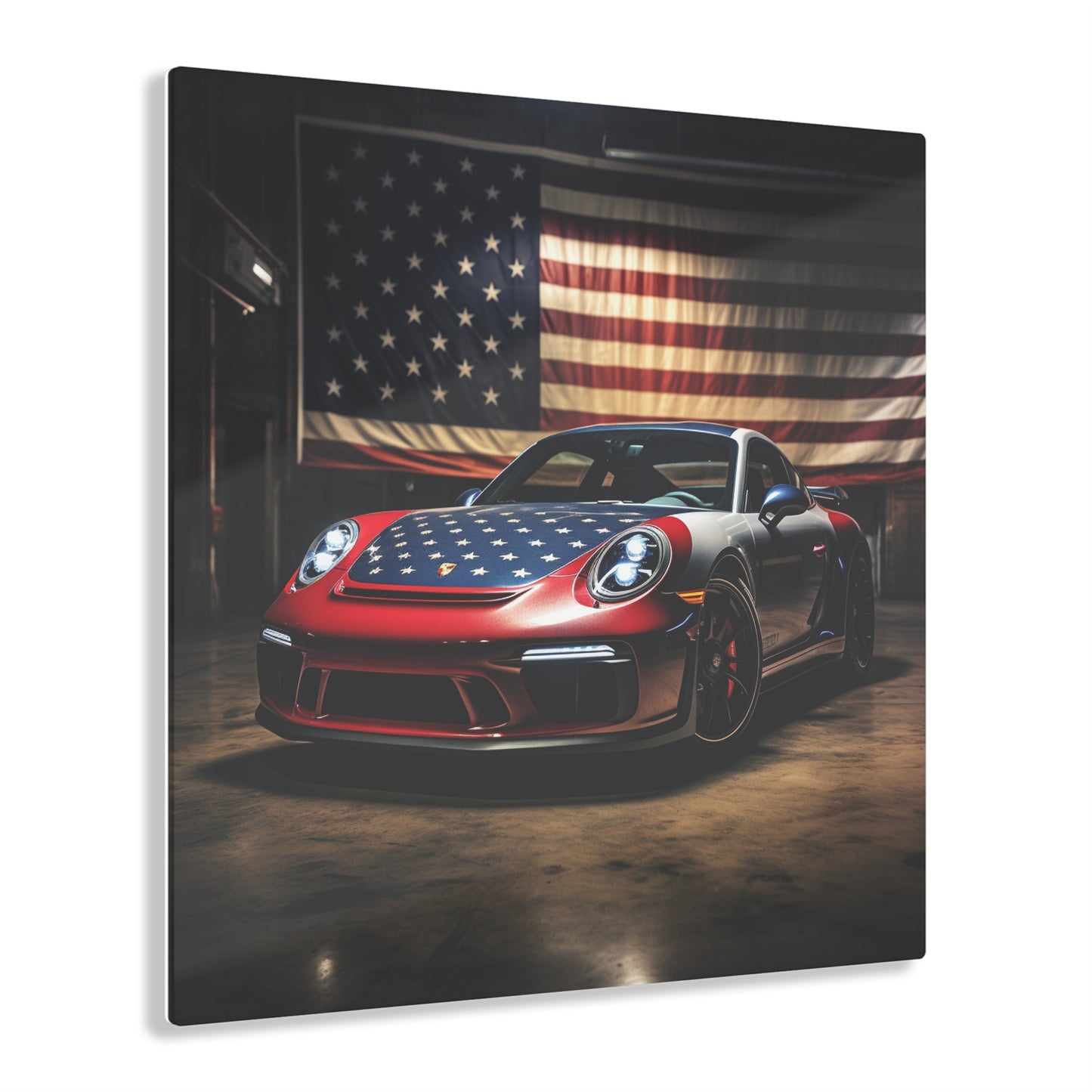 Acrylic Prints American Flag Background Porsche 1