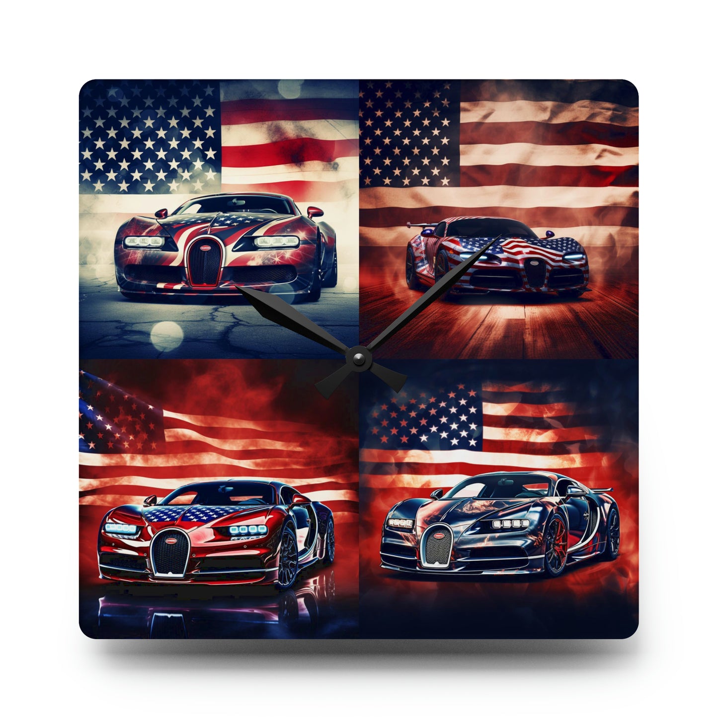 Acrylic Wall Clock Abstract American Flag Background Bugatti 5