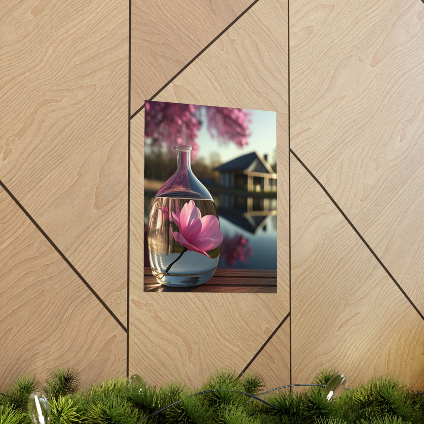 Premium Matte Vertical Posters Magnolia in a Glass vase 2