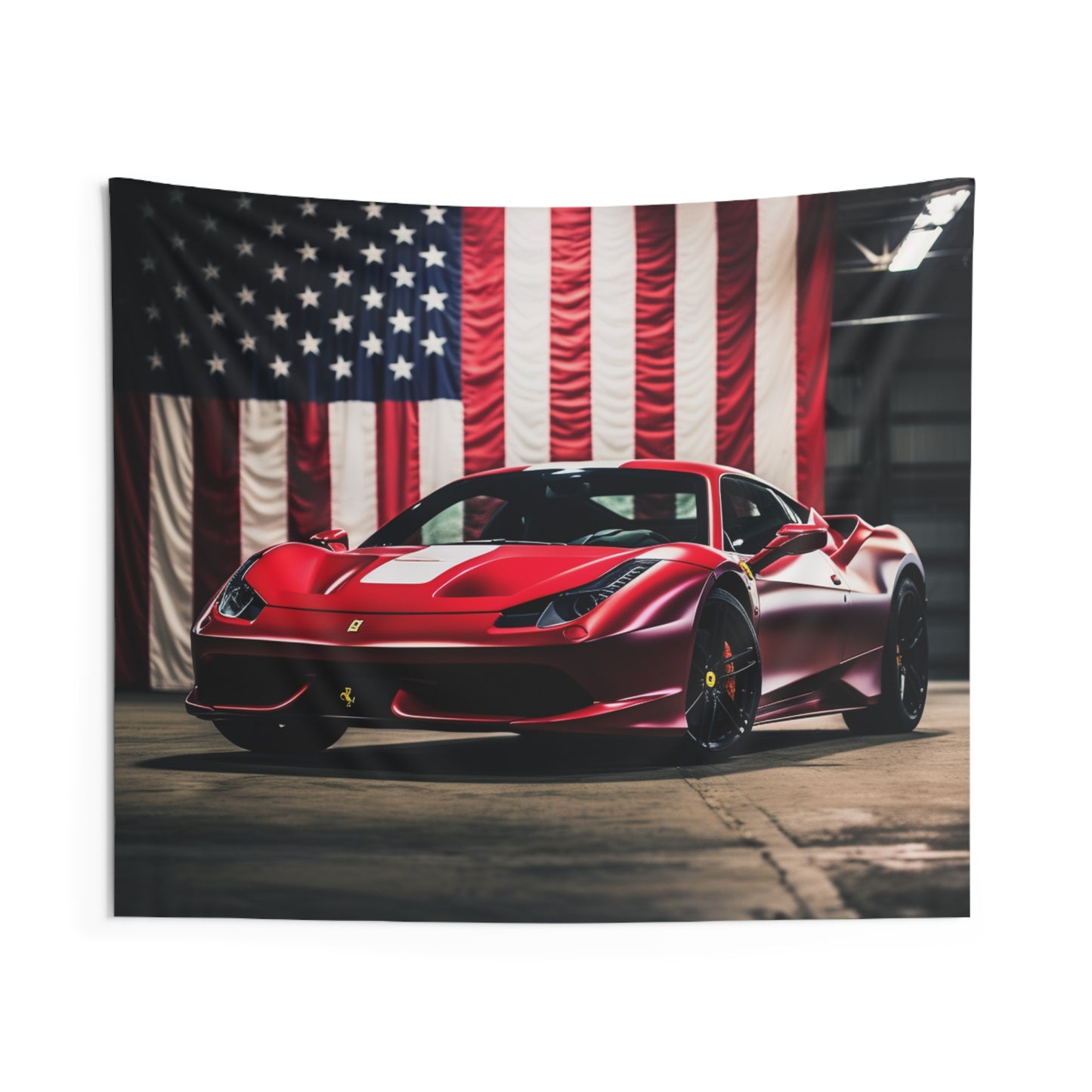 Indoor Wall Tapestries American Flag Background Ferrari 3