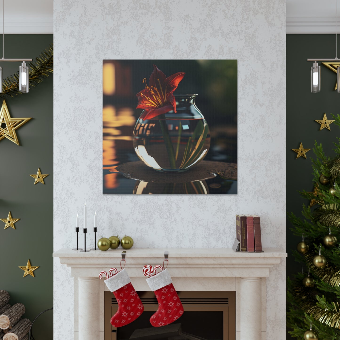Canvas Gallery Wraps Red Lily in a Glass vase 2