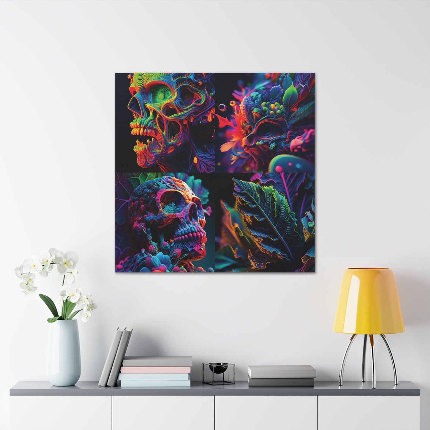 Canvas Gallery Wraps Florescent Skull Death 5