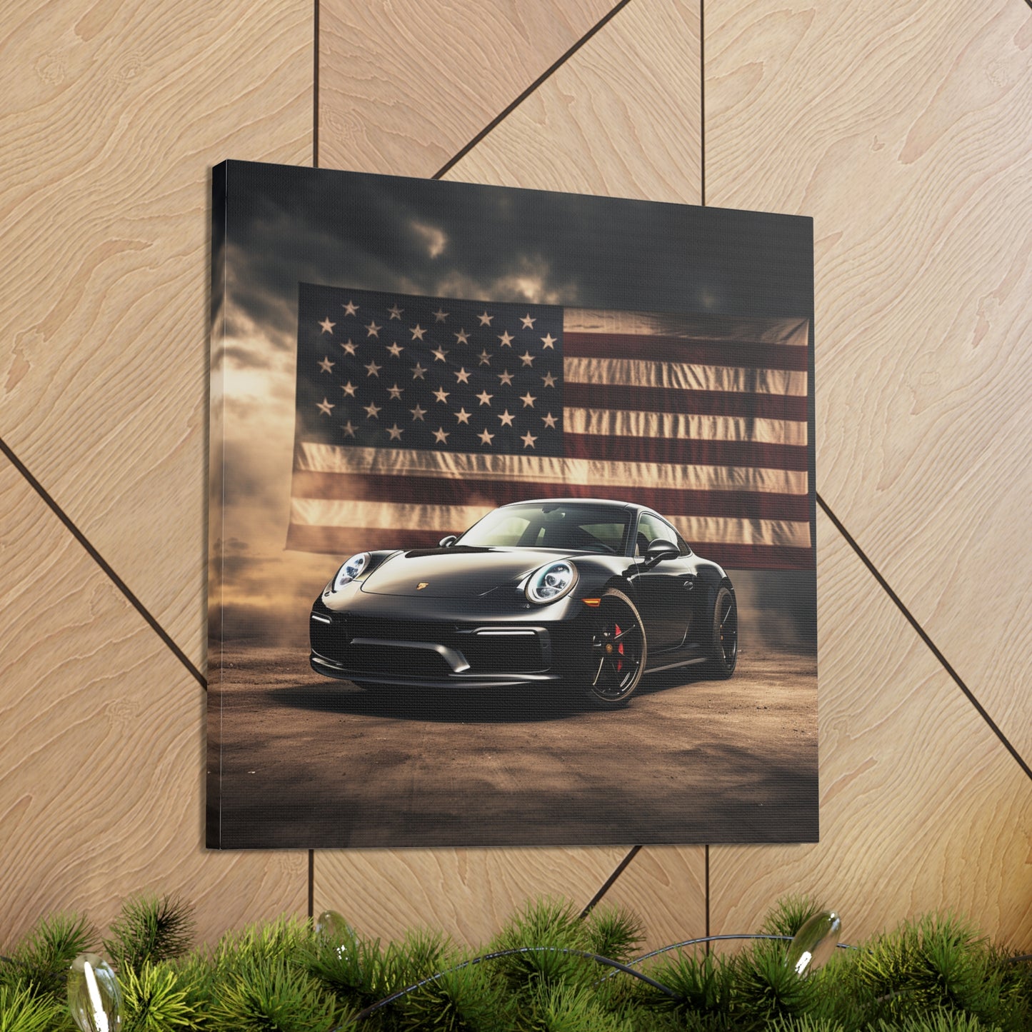 Canvas Gallery Wraps American Flag Background Porsche 4