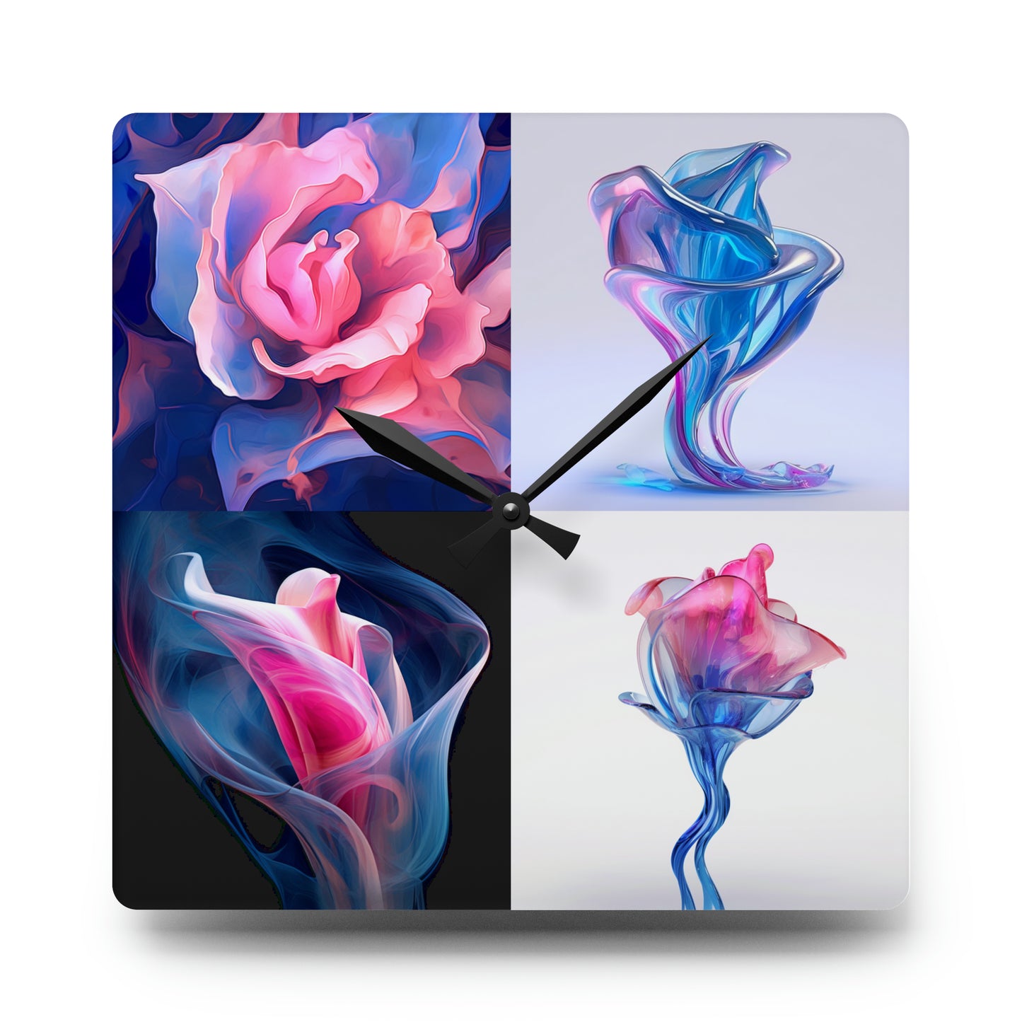 Acrylic Wall Clock Pink & Blue Tulip Rose 5