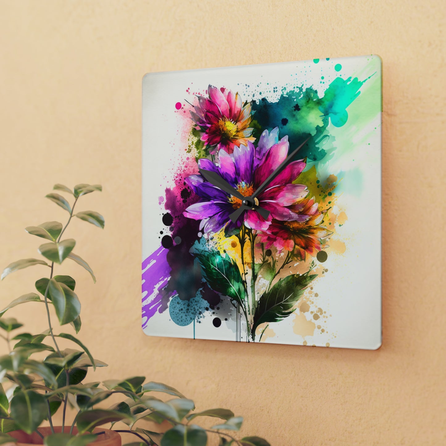 Acrylic Wall Clock Bright Spring Flowers 1