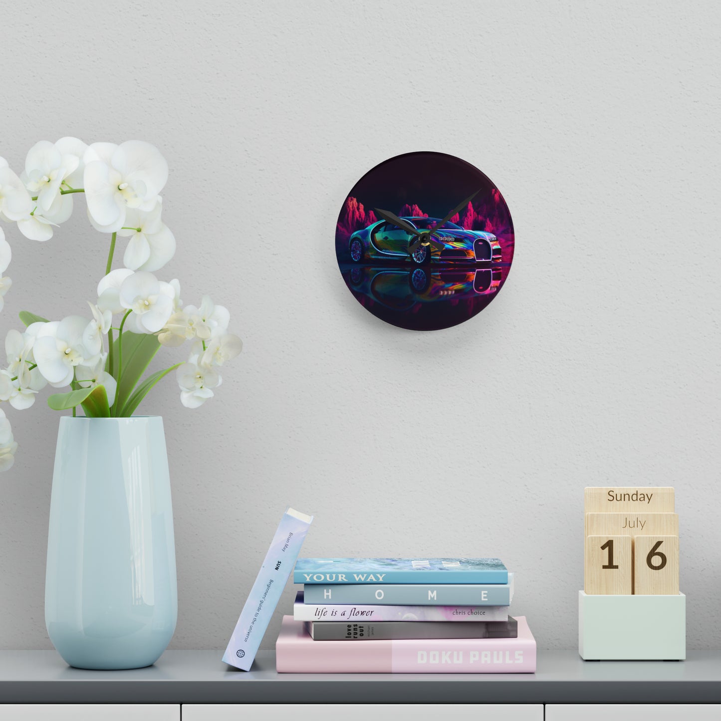 Acrylic Wall Clock Florescent Bugatti Flair 2