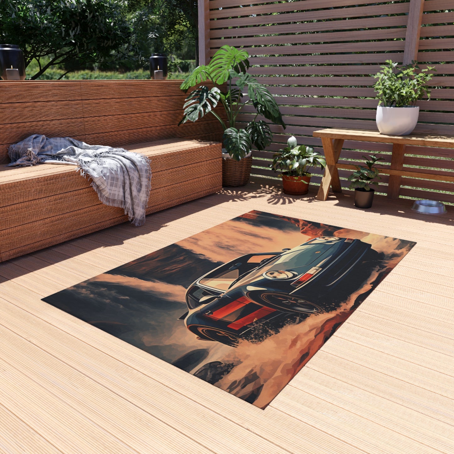 Outdoor Rug  American Flag Porsche Abstract 3