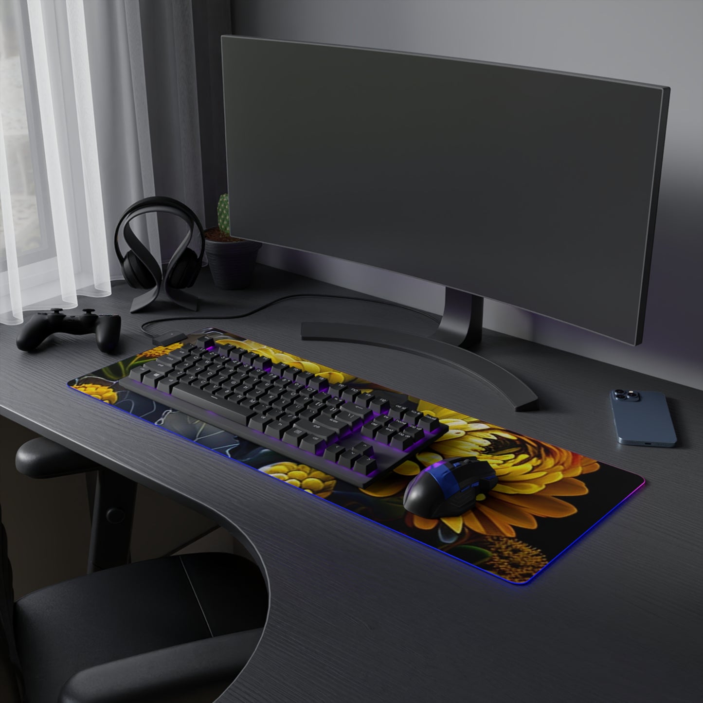 LED Gaming Mouse Pad Yellow Hermosas Flores Amarillas 1