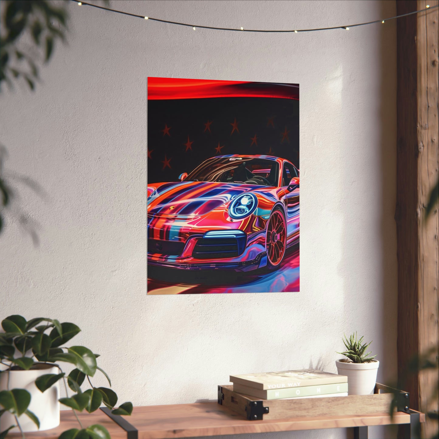 Premium Matte Vertical Posters American Flag Colored Porsche 2