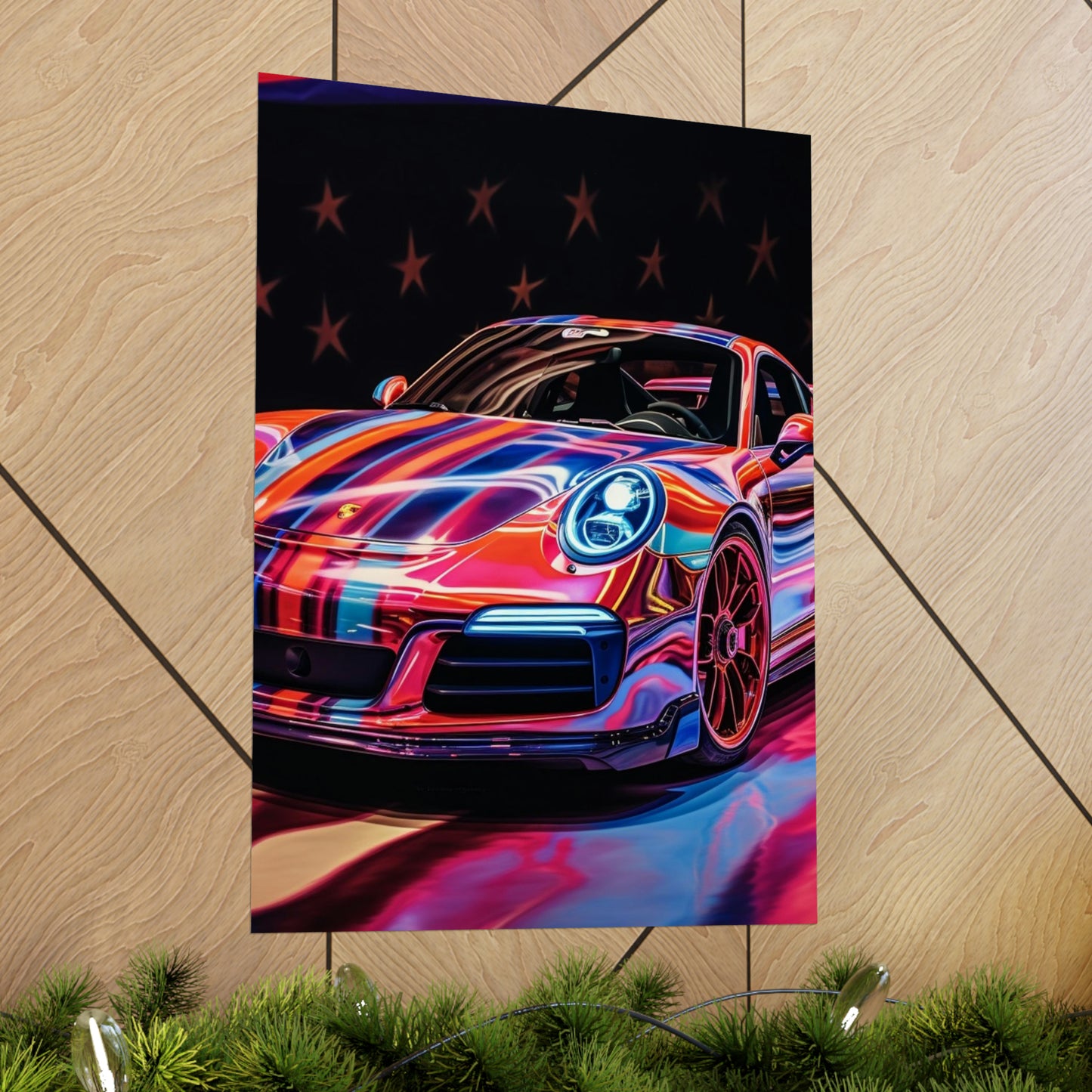 Premium Matte Vertical Posters American Flag Colored Porsche 3