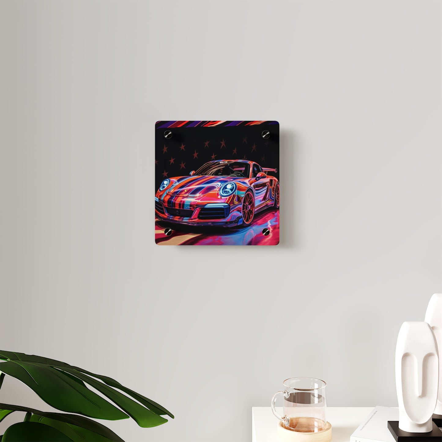 Acrylic Wall Art Panels American Flag Colored Porsche 4