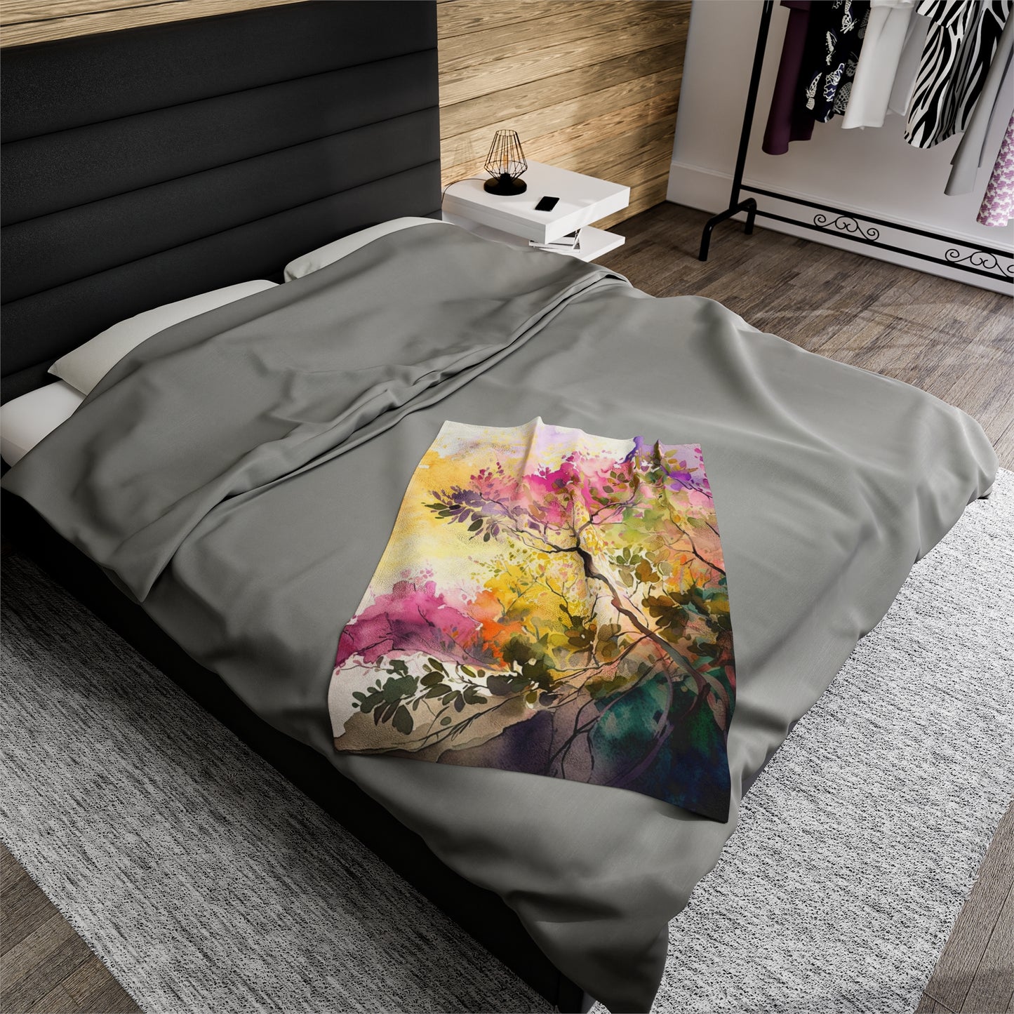 Velveteen Plush Blanket Mother Nature Bright Spring Colors Realistic Watercolor 2