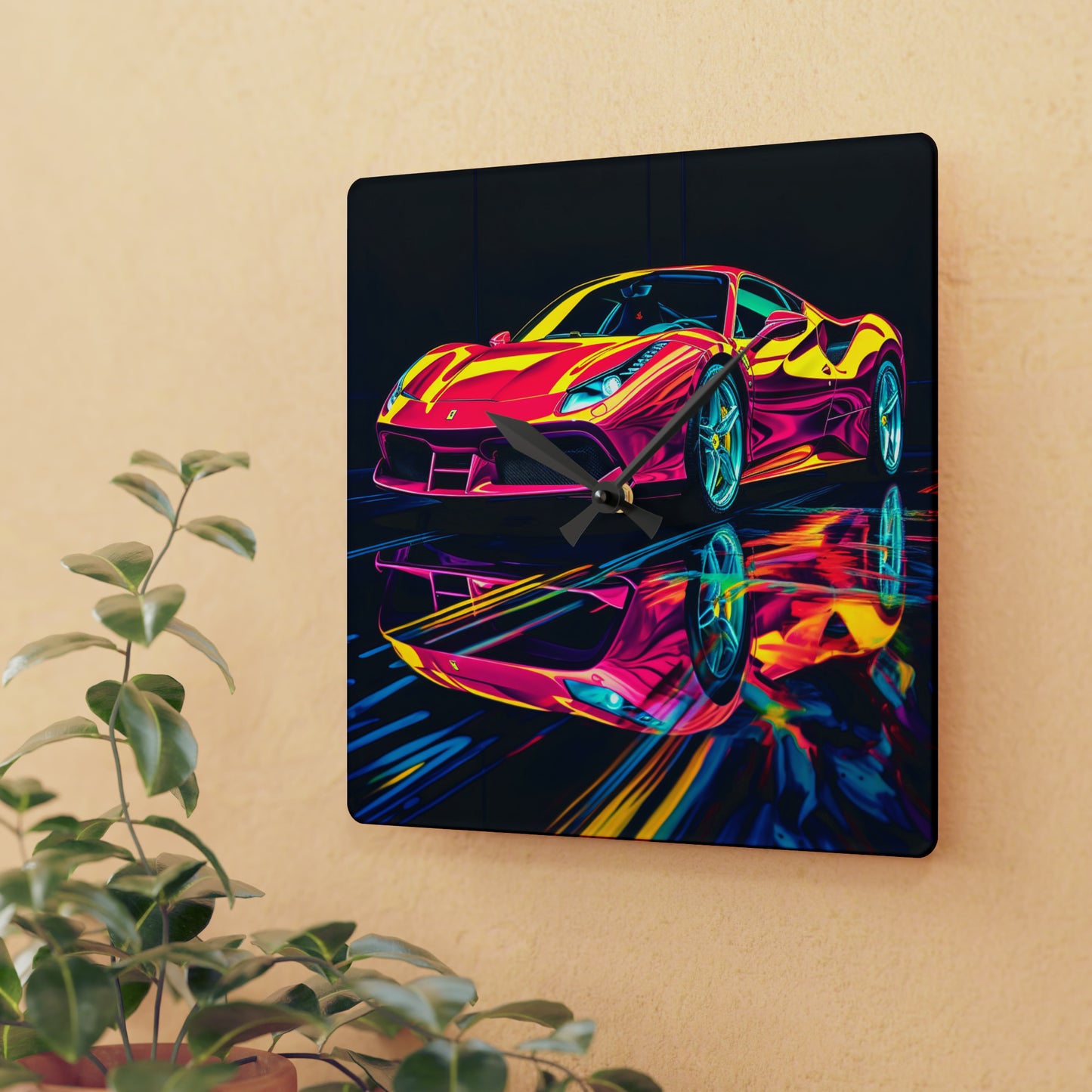 Acrylic Wall Clock Pink Ferrari Macro 1