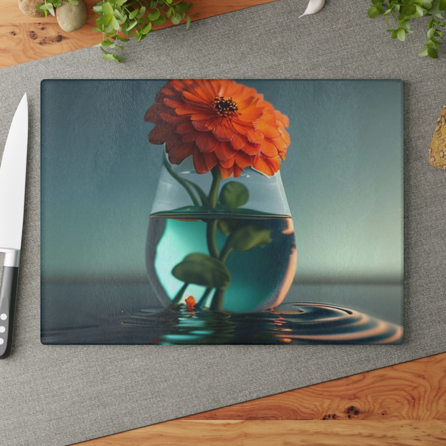 Glass Cutting Board Orange Zinnia 1