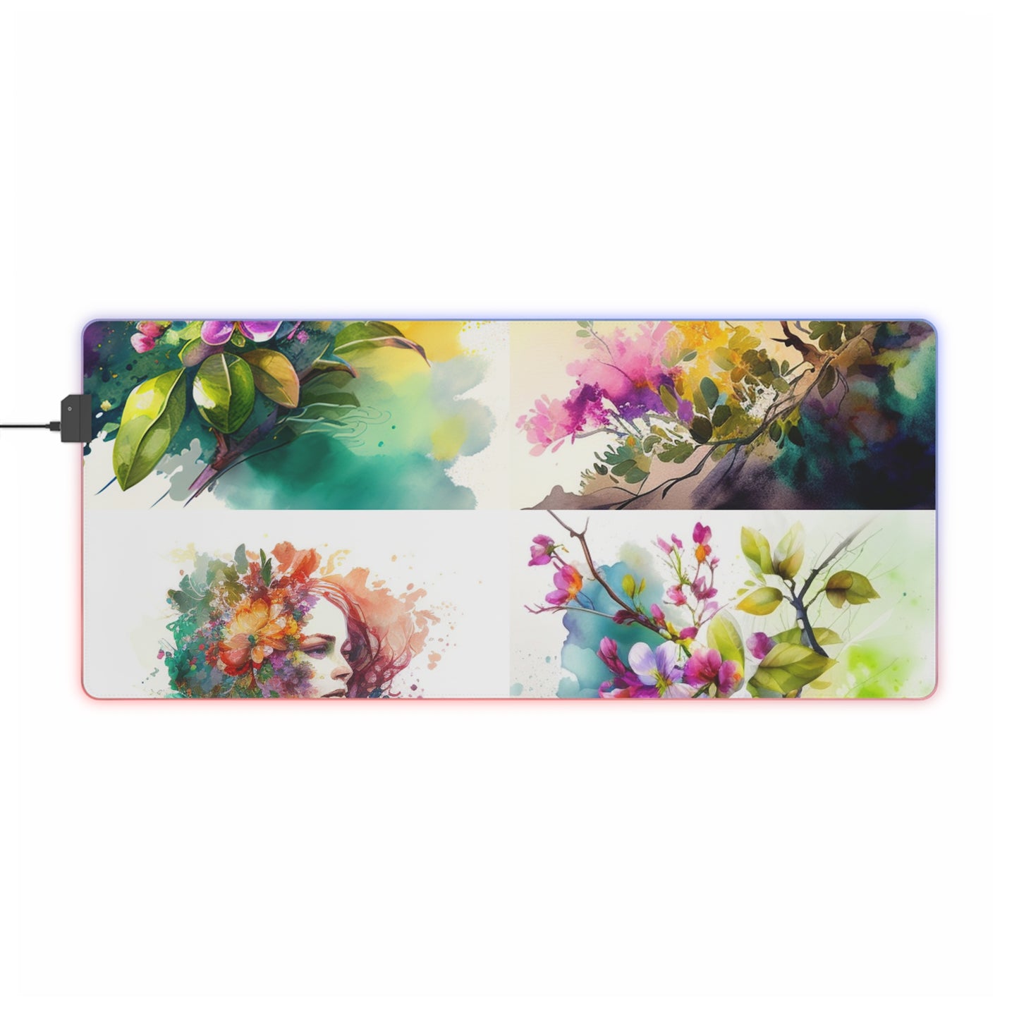 LED Gaming Mouse Pad Mother Nature Bright Spring Colors Realistic Watercolor 5