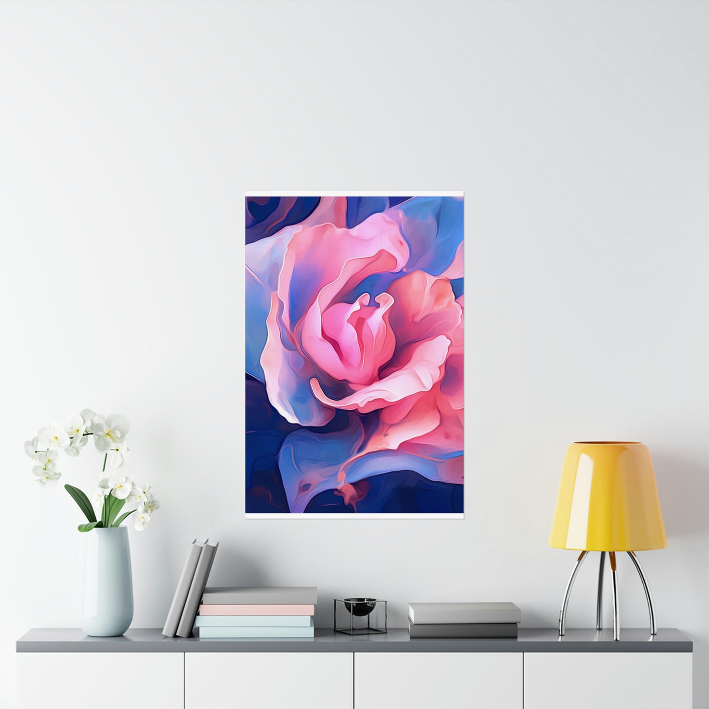 Premium Matte Vertical Posters Pink & Blue Tulip Rose 1