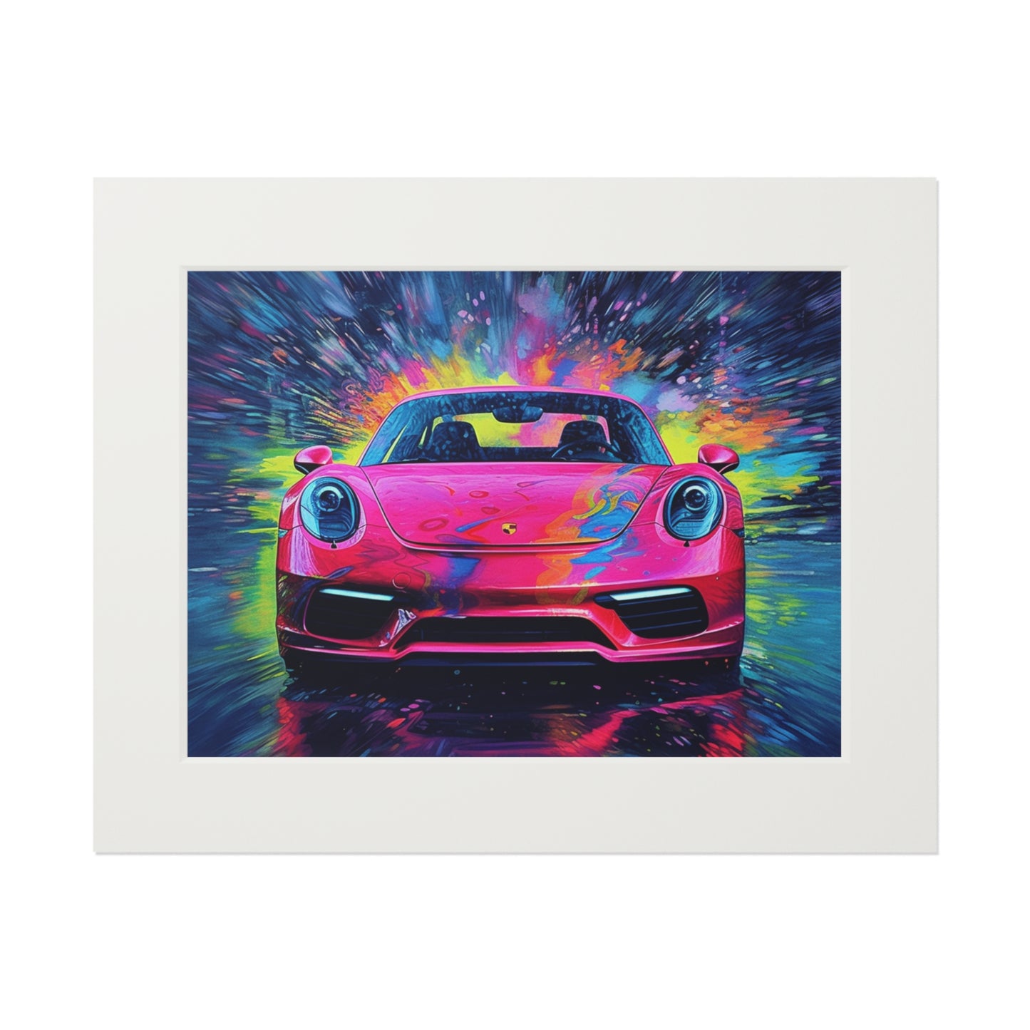 Fine Art Prints (Passepartout Paper Frame) Pink Porsche water fusion 3
