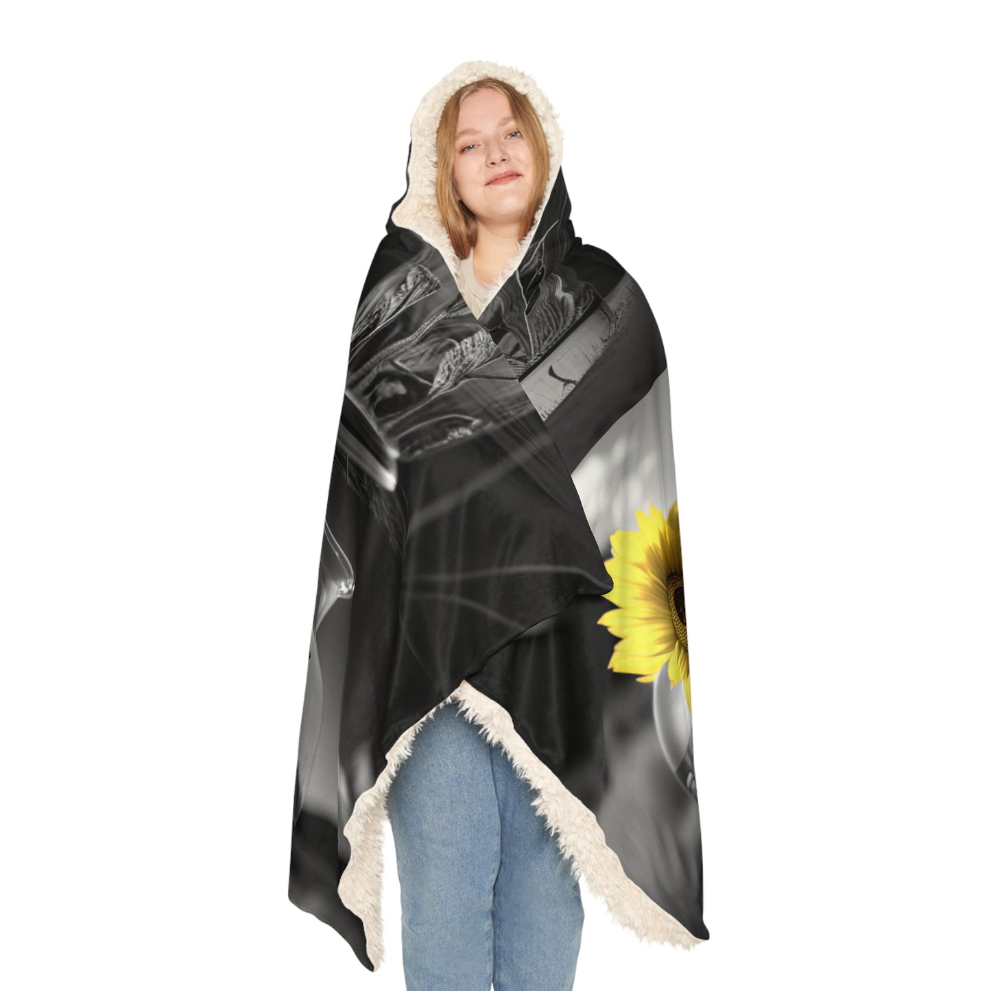 Snuggle Hooded Blanket Yellw Sunflower in a vase 5