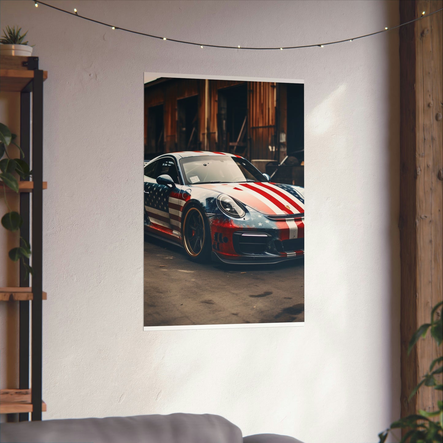 Premium Matte Vertical Posters American Flag Porsche 3