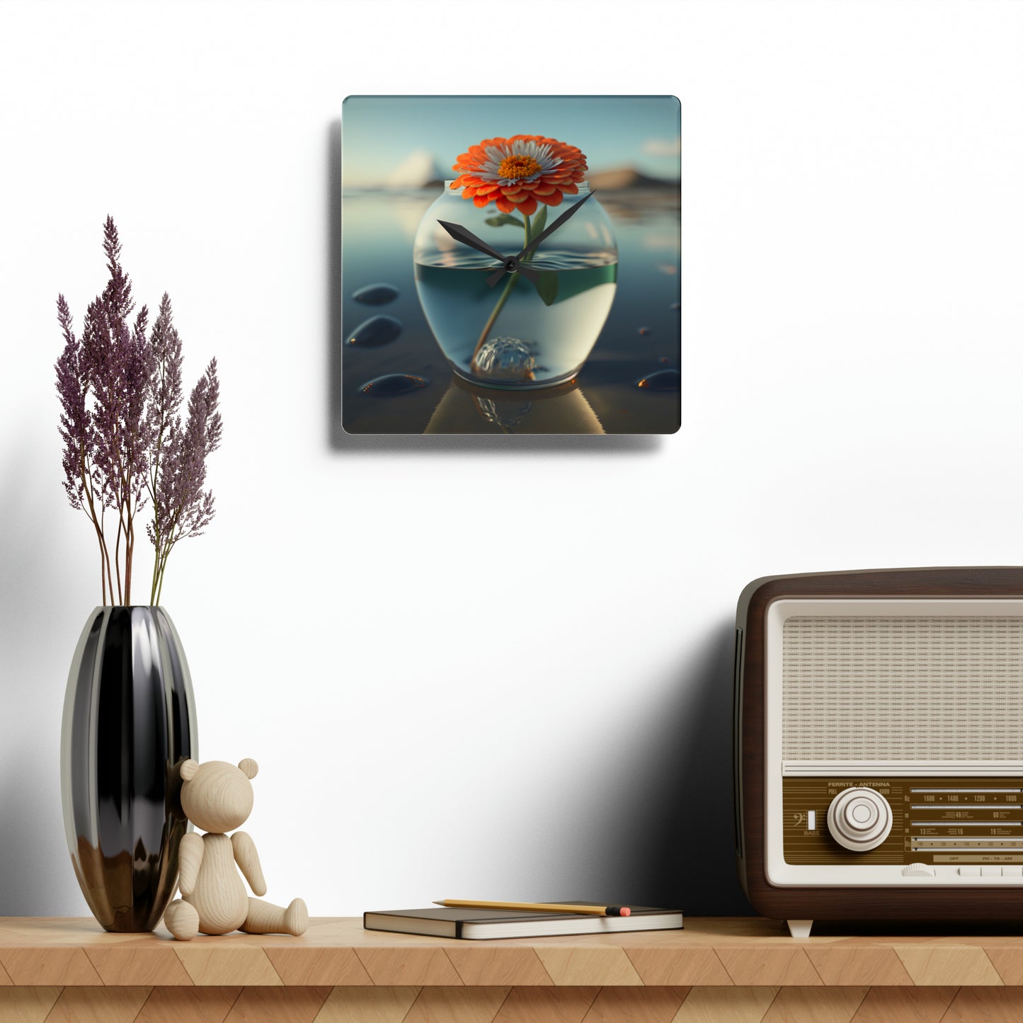 Acrylic Wall Clock Orange Zinnia 3