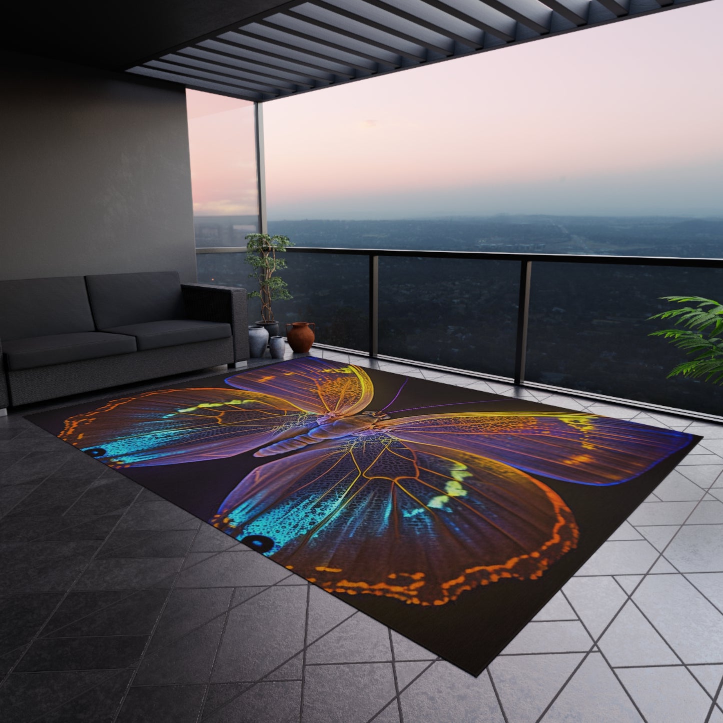 Outdoor Rug  Neon Butterfly Flair 2