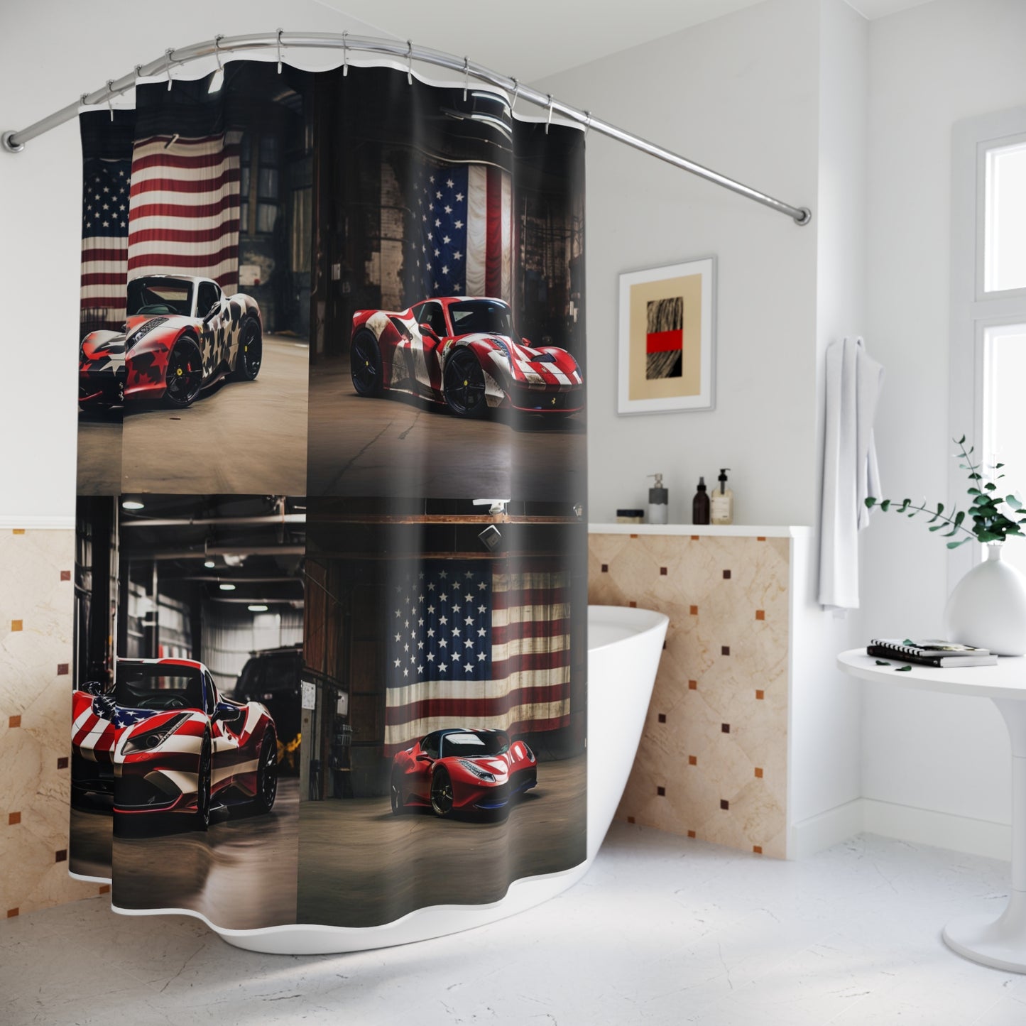 Polyester Shower Curtain American Flag Farrari 5