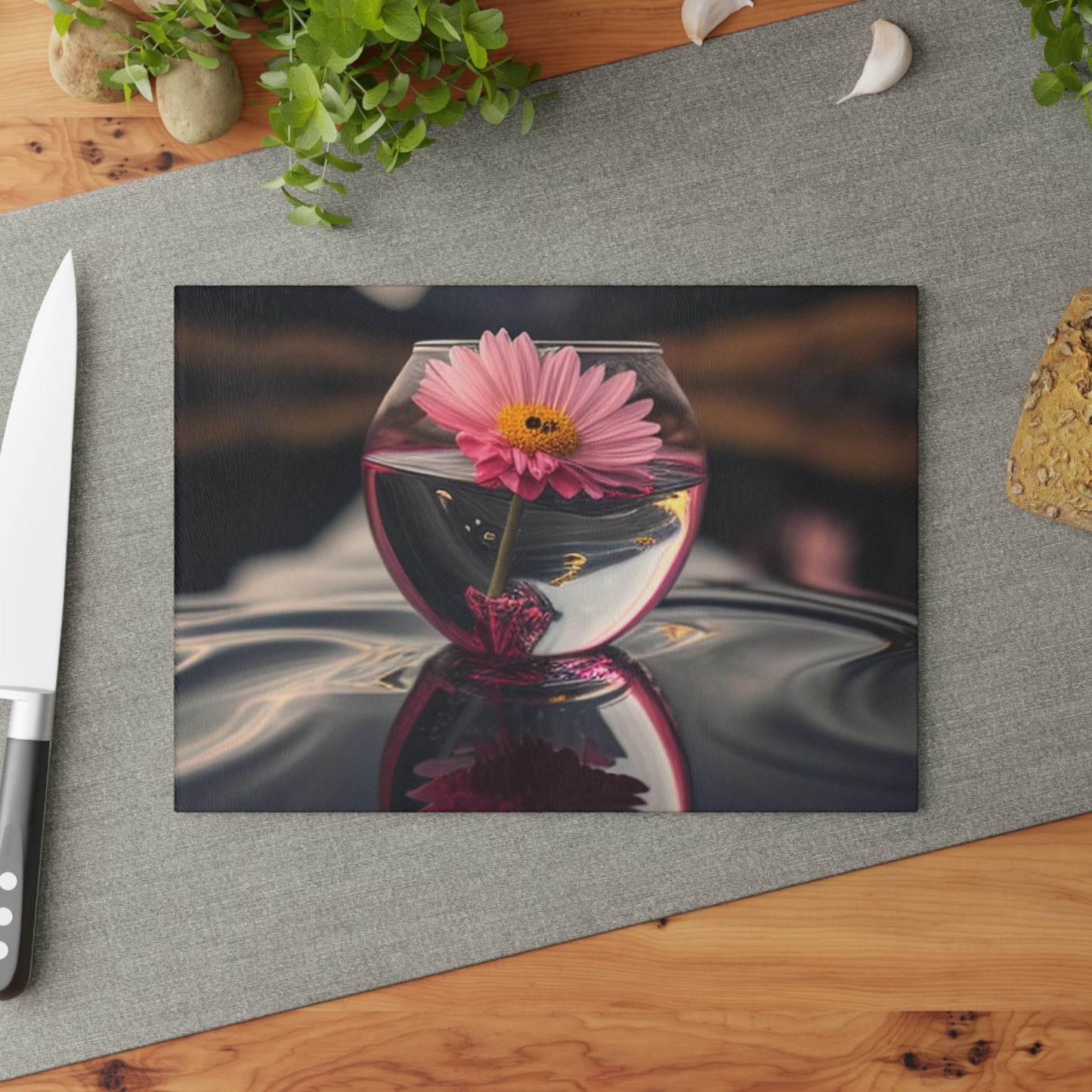 Glass Cutting Board Pink Daisy 1