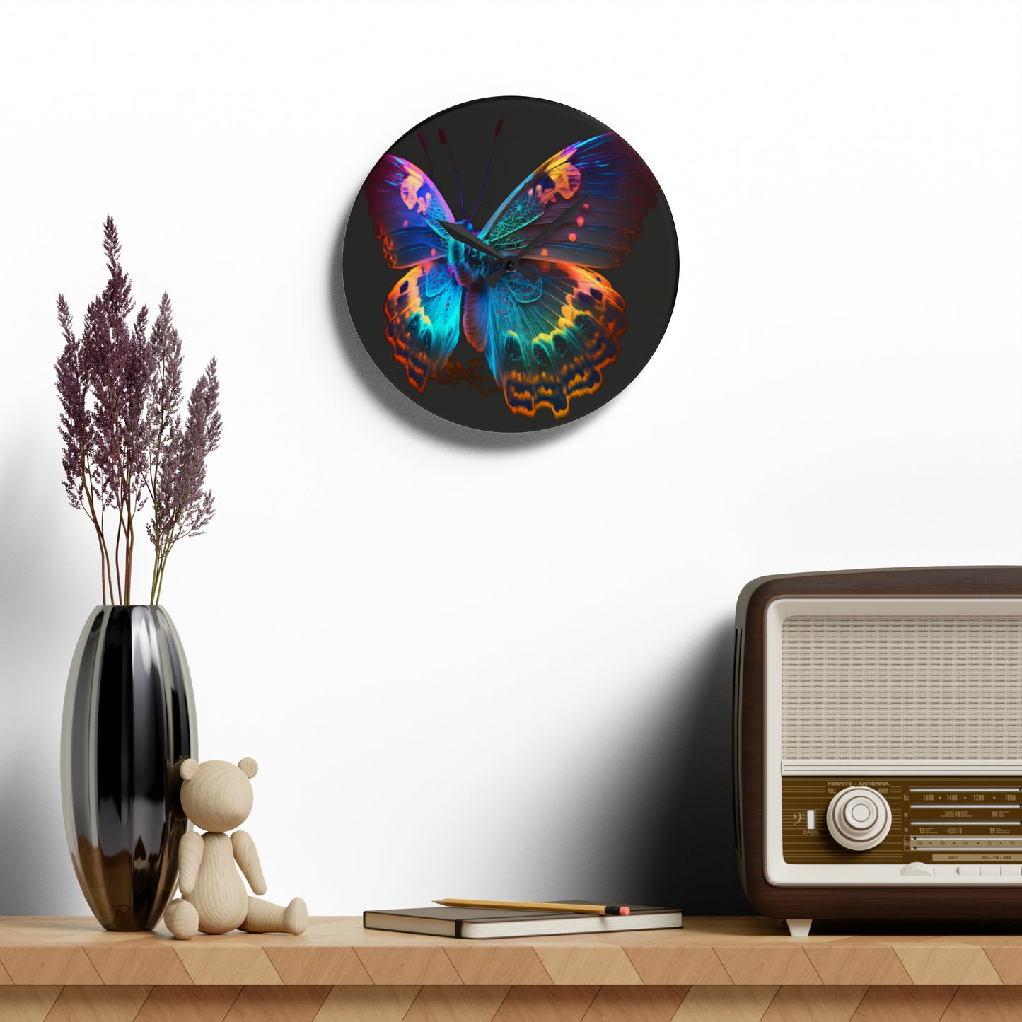 Acrylic Wall Clock Raw Hyper Color Butterfly 4