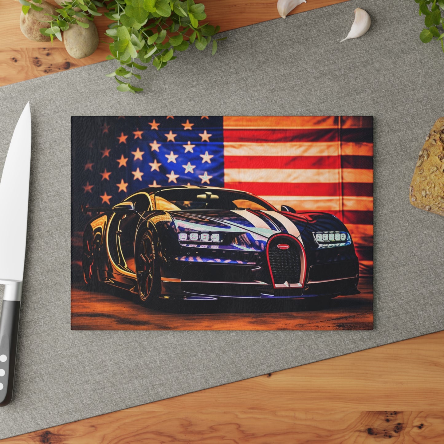 Glass Cutting Board Macro Bugatti American Flag 4