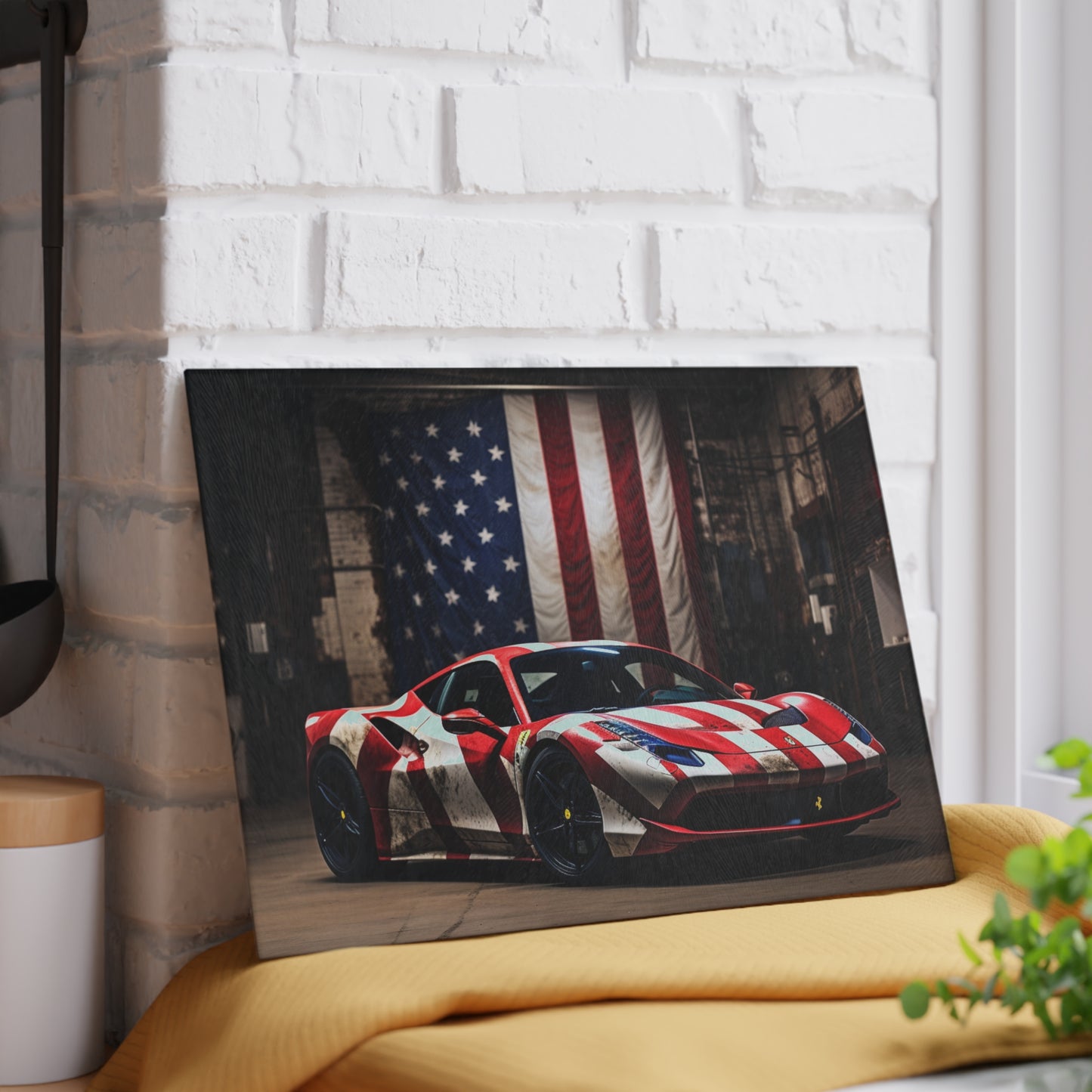 Glass Cutting Board American Flag Farrari 2