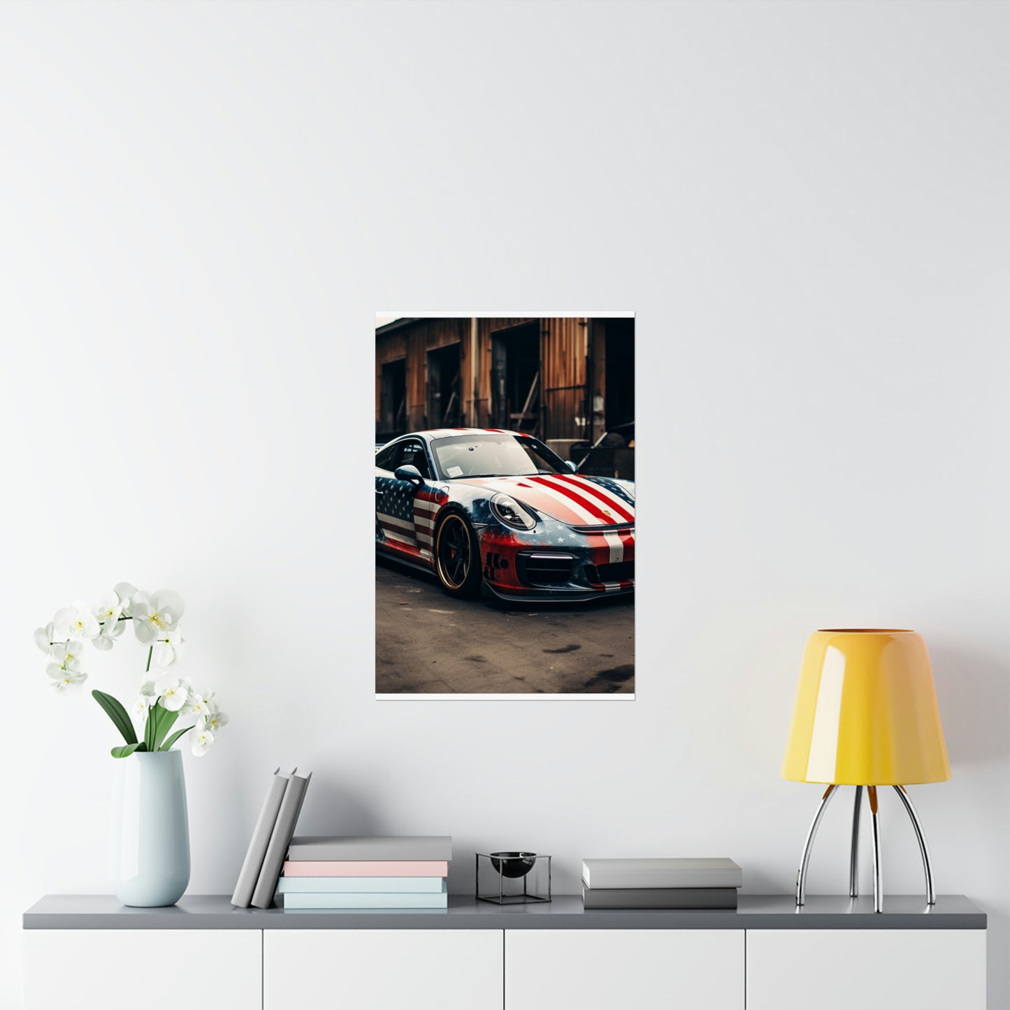 Premium Matte Vertical Posters American Flag Porsche 3