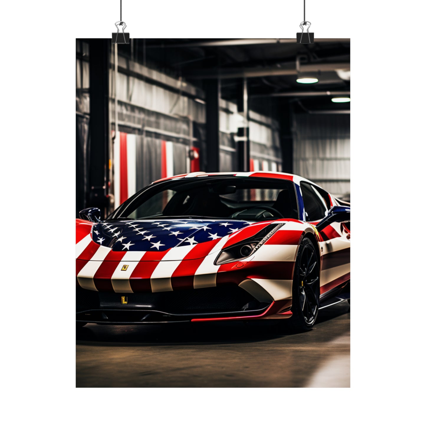 Premium Matte Vertical Posters American Flag Farrari 3