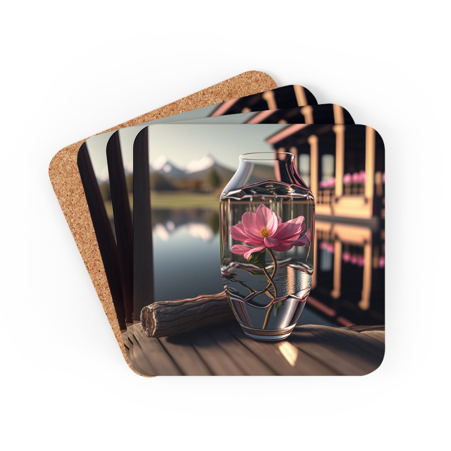 Corkwood Coaster Set Pink Magnolia 1