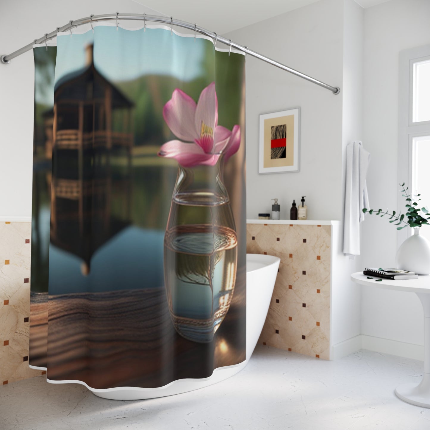 Polyester Shower Curtain Magnolia in a Glass vase 1