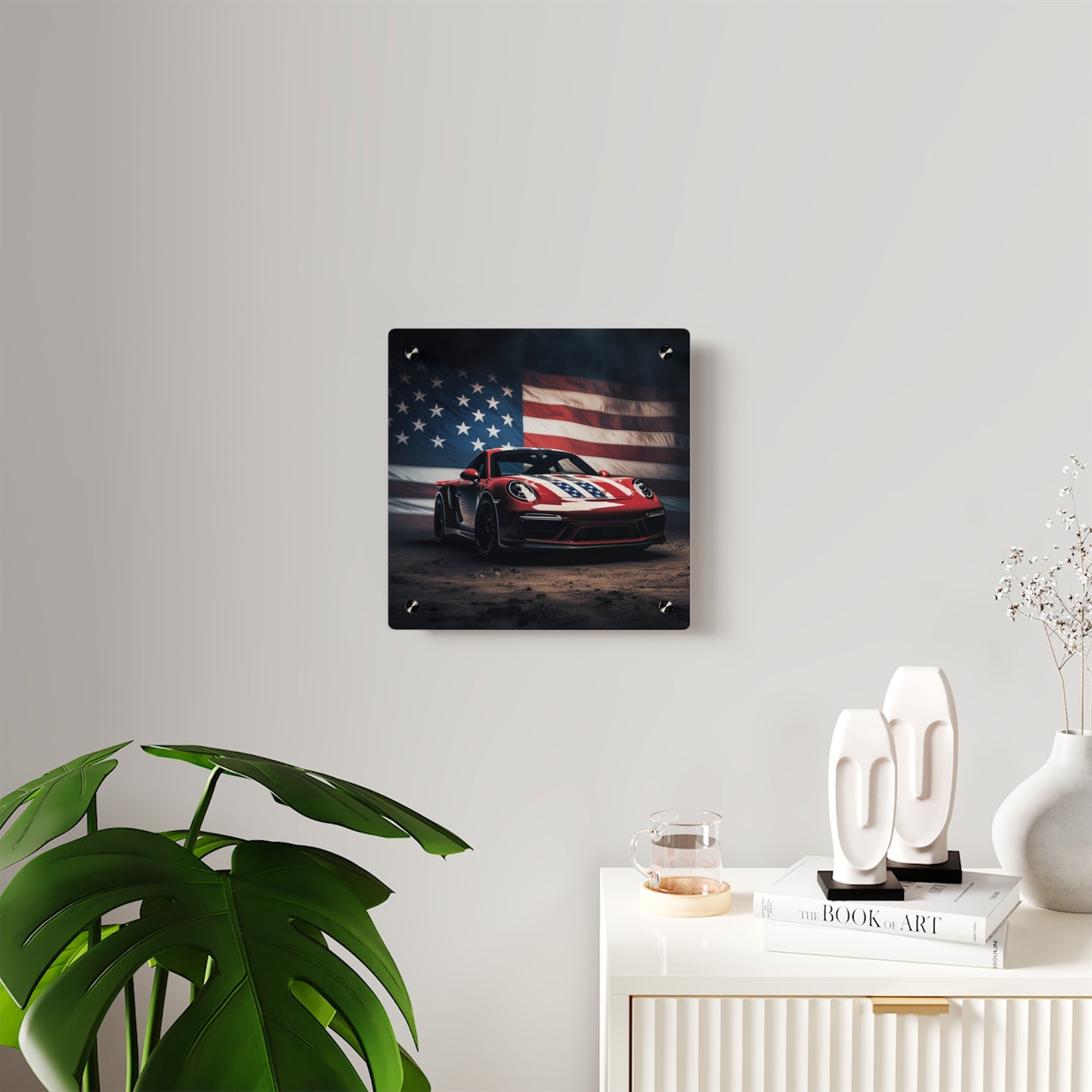 Acrylic Wall Art Panels American Flag Background Porsche 3