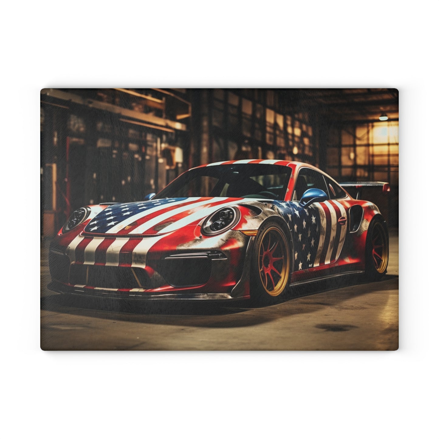 Glass Cutting Board American Flag Porsche 4