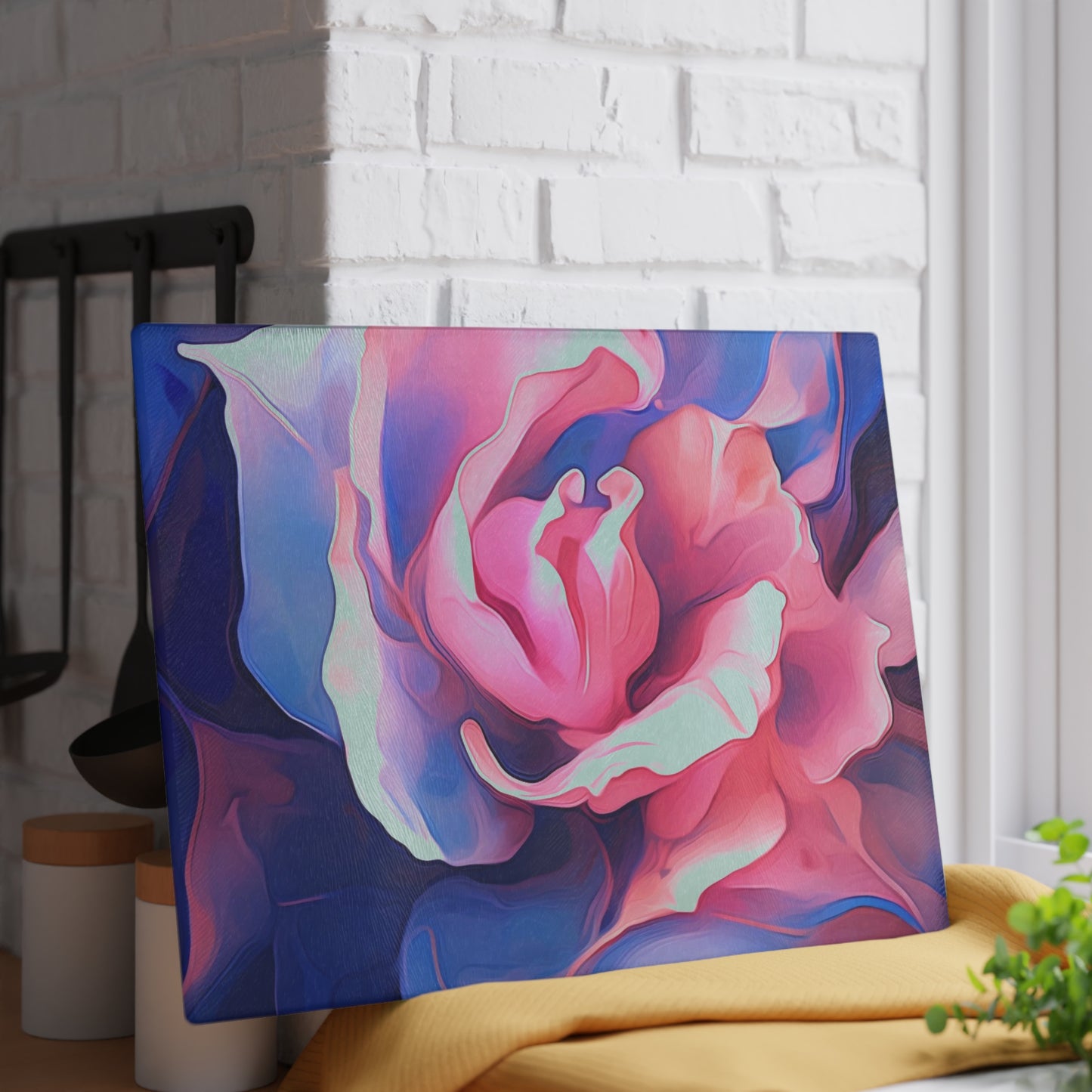 Glass Cutting Board Pink & Blue Tulip Rose 1